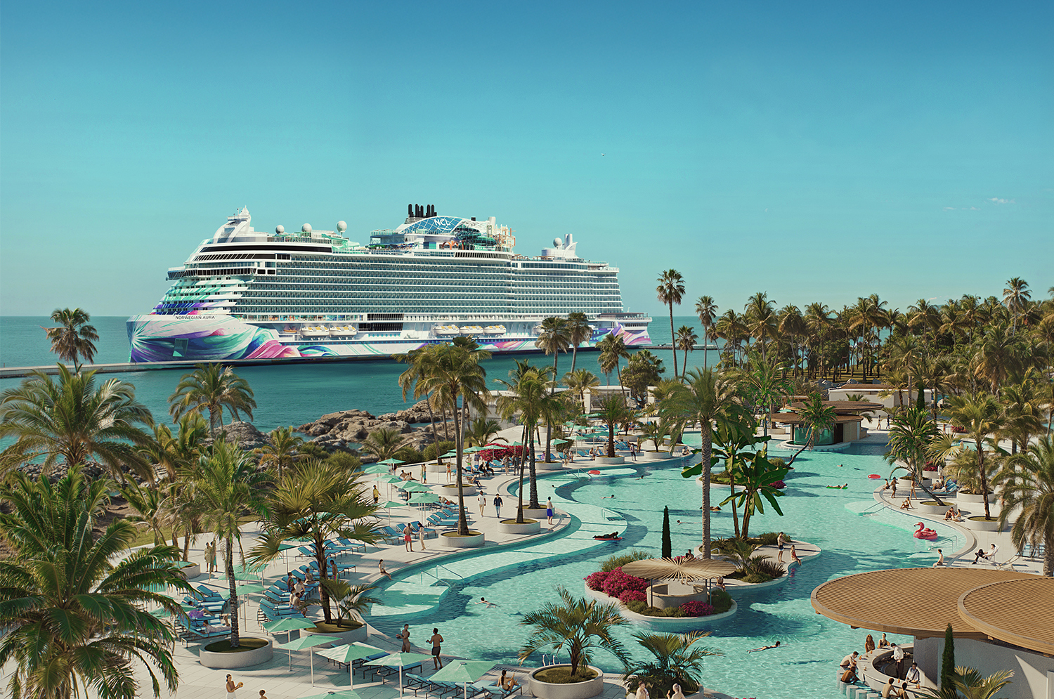 Norwegian Aura’s inaugural season will sail seven-day Caribbean voyages with visits to Great Stirrup Cay, the Company’s private island in the Bahamas, which recently debuted a new pier as well as the Great Life Lagoon - a 1.4 acre pool area complete with swim-up bars, lounge seating and a kid’s splash zone.