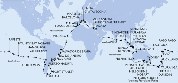 MSC Cruises åpner salget av World Cruise 2029